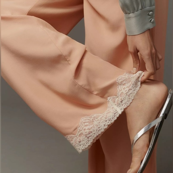 NWT! Pink Lace-Trim Silky Pull-On Pants by Anthropologie - Multiple💎🟠 - Picture 4 of 9